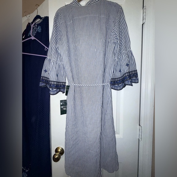 Ralph Lauren Blue and White Striped Dress with Navy Lace - Picture 4 of 7